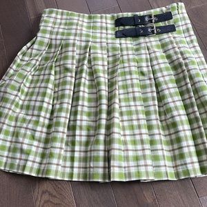 AKIRA Green Pleated Skirt Fake Belt
